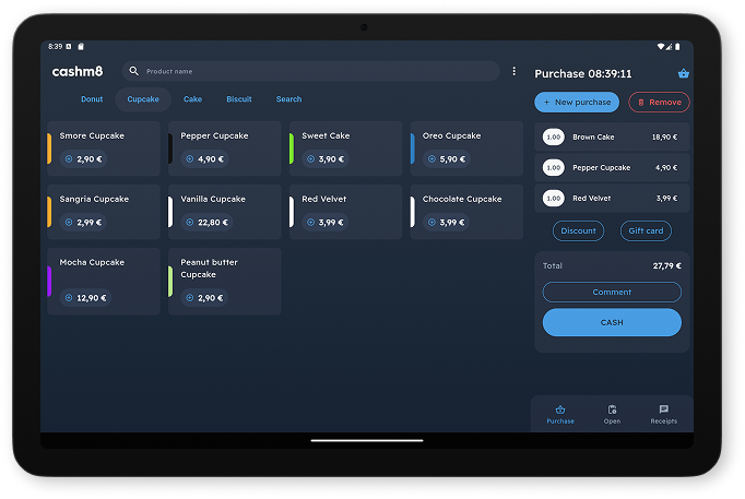 Tablet screenshot of Cashm8 mobile app